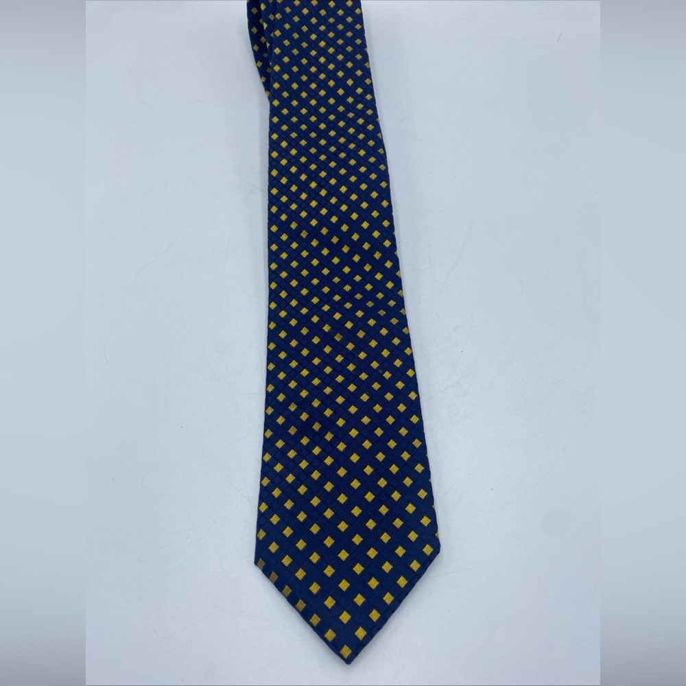 Harry & Sons Mens Vintage Italian Silk Blue Gold Tie Textured Diamond Italy